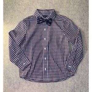 Andy & Evan Size 6 Plaid Button Up Long Sleeve Shirt With Removable Bowtie Truck